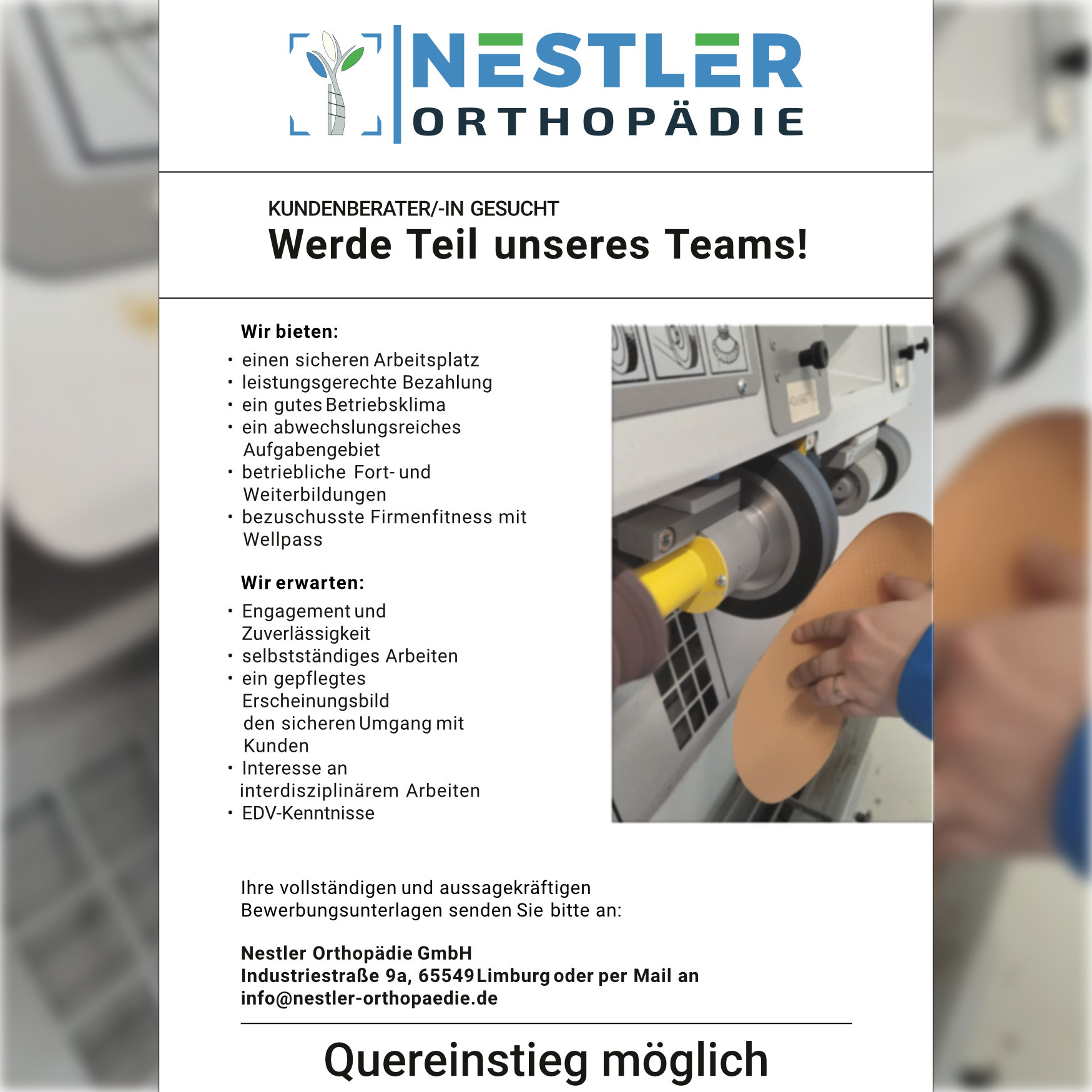 Stellenausschreibung Quereinstieg möglich